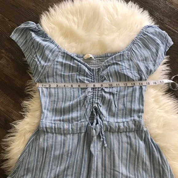 Aeropostale Blue and White Striped Keyhole Smocked Mini Dress - Size Large - Picture 11 of 13